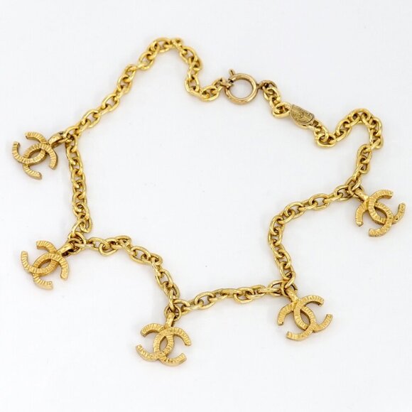 CHANEL CC Logos 5 Charm Necklace 16" Gold Tone Auth - Picture 3 of 7
